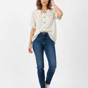 LC Lauren Conrad Cream Polka Dot Blouse